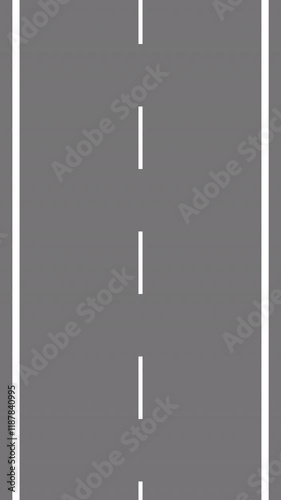 moving road top view looping animation, vertical highway driving