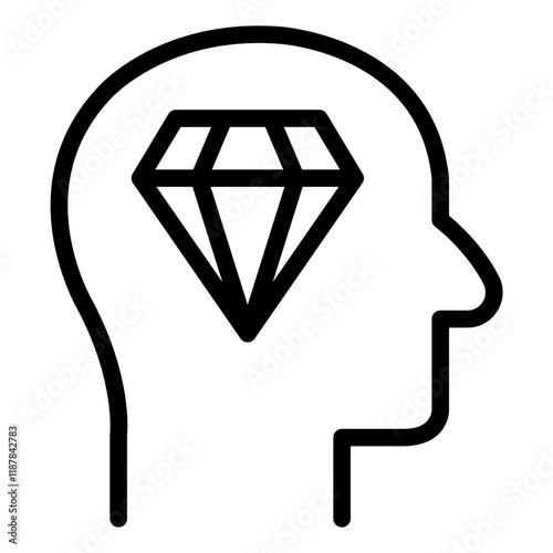 Head with diamond outline icon representing quality and high standards