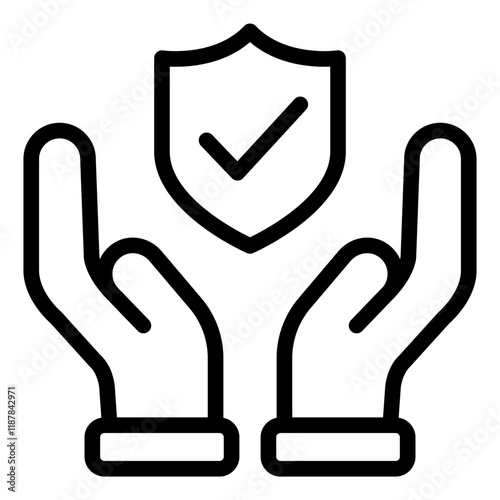 Hand holding shield outline icon symbolizing trust and reliability