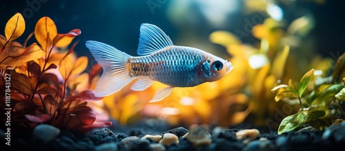 Stunning Blue Celestial Pearl Danio in Vibrant Aquarium photo