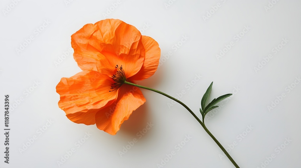 Single Orange Poppy Flower on White Background Single Orange Poppy Flower on White Background