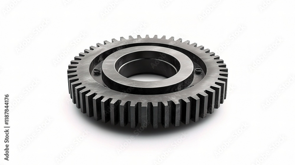 Top View of Isolated Metal Gear on White Background for Highlighting Top View of Isolated Metal Gear on White Background for Highlighting