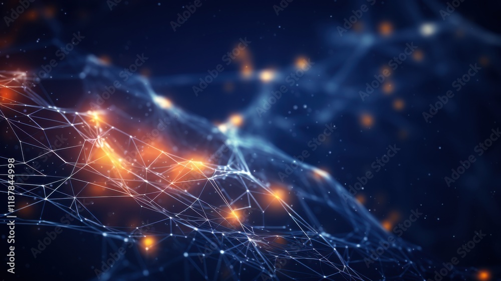 Obraz premium High-tech plexus-style background for a science and technology template, with flowing lines and luminous particles that create an innovative,