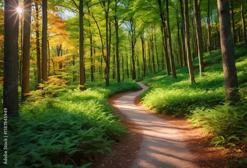 Fototapeta premium Beautiful and Peaceful Nature Scenery Illustration Landscape Countryside Tranquil Vibrant and Colorful