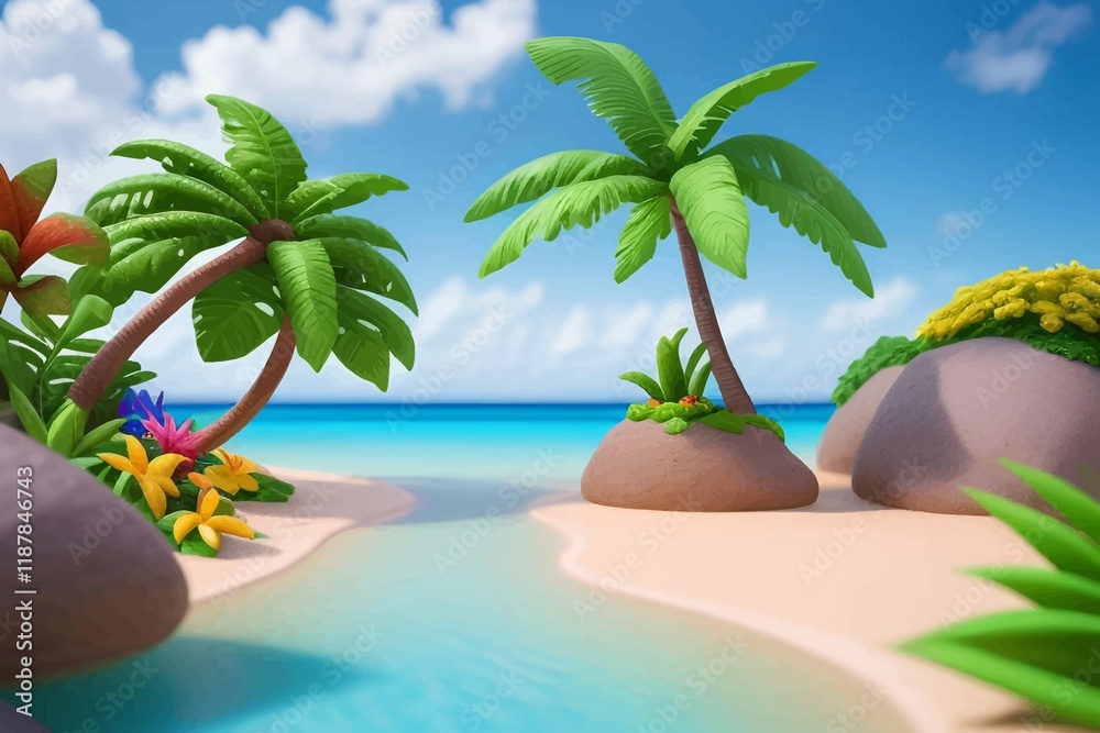 Naklejka premium Beautiful and Peaceful Nature Scenery Illustration Landscape Countryside Tranquil Vibrant and Colorful