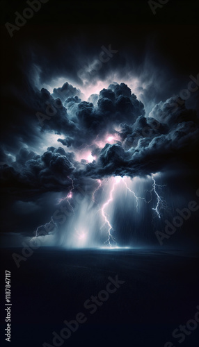 A Large Storm with lightning and dark clouds photo