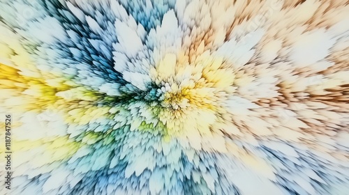 Vibrant yellow and deep blue swirl in an illustrated explosion, creating a fluid motion effect with blurred edges, perfect for artistic backgrounds and modern design