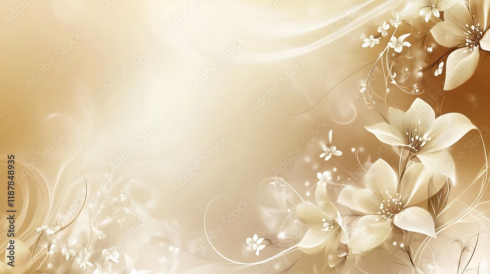 Naklejka premium Elegant Beige Floral Design With Soft Swirls