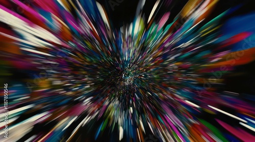 A vibrant explosion of colorful hues bursts against a dark background, with soft blurred edges creating a dynamic, energetic visual impact, highlighting bold contrasts