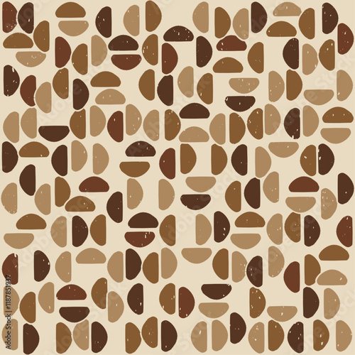 Vector simple shapes rounded coffee pattern. Brown repeated beans coffee pattern. Seamless vector.