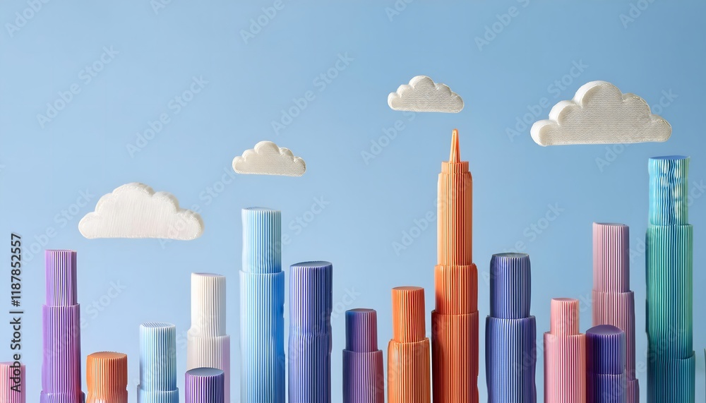 Obraz premium Goal of life, growth and, motivation concept: Cityscape growing vertically into the sky, urban growth and motivation.