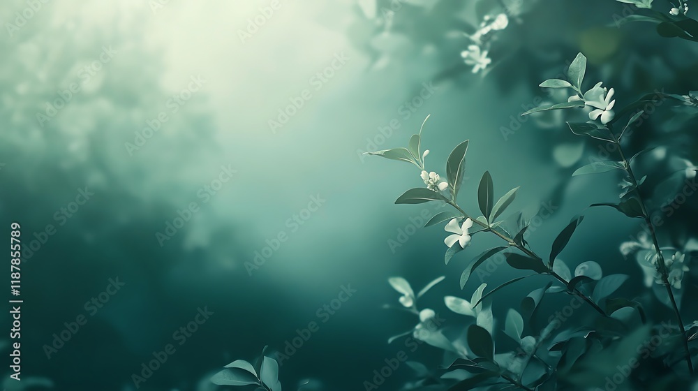 Delicate White Blossoms on Green Branches in Soft Light