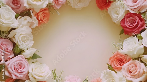 A Circular Frame of Delicate Pastel Roses