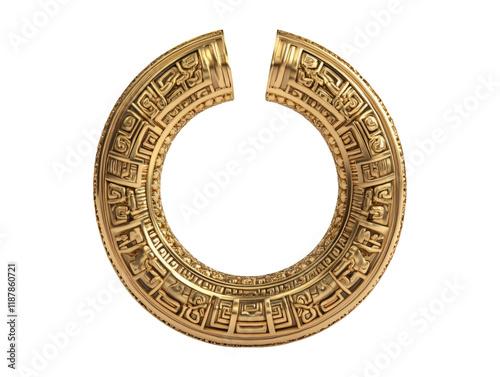 Detailed Render of Aztec Gold Earring Setting on Transparent Background
