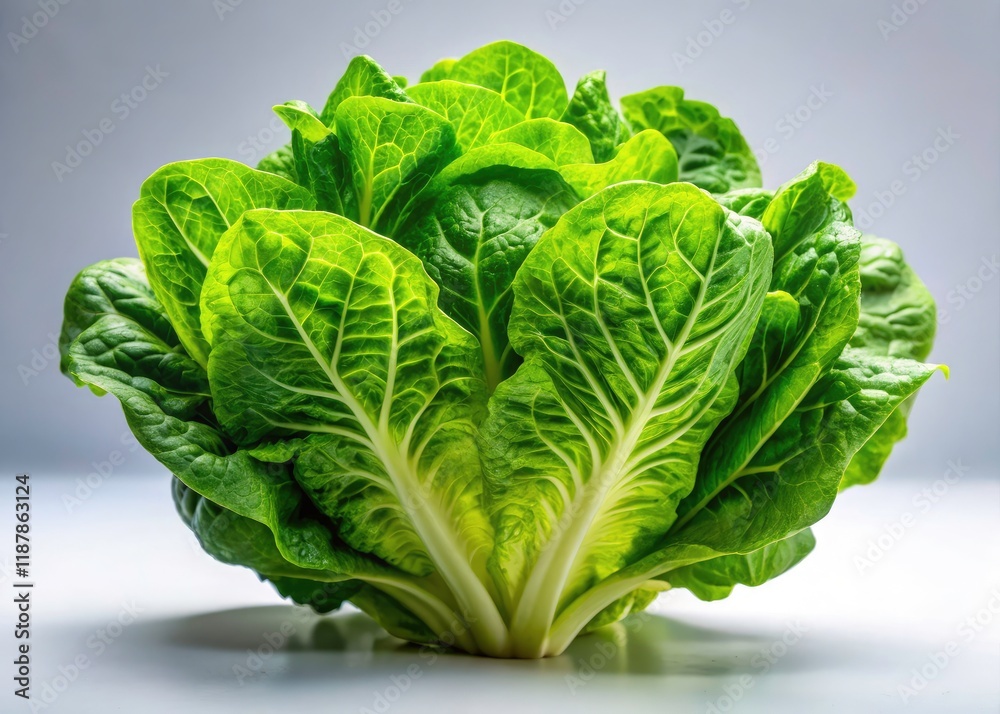 Fresh Green Romaine Lettuce Isolated, High-Resolution Food Photography, AI Generated Image Fresh Green Romaine Lettuce Isolated, High-Resolution Food Photography, AI Generated Image