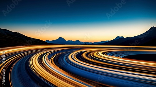 A vibrant design featuring a dark sky backdrop, illuminated by yellow and blue light streaks, creating dynamic, futuristic road-inspired backgrounds with sleek, modern lines