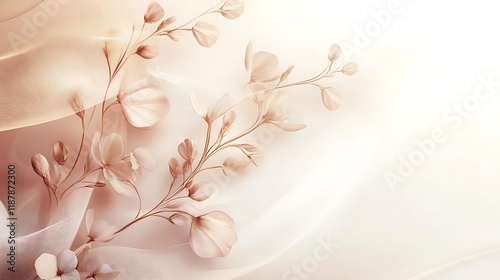 Delicate Peach Blossoms on Sheer Fabric Background