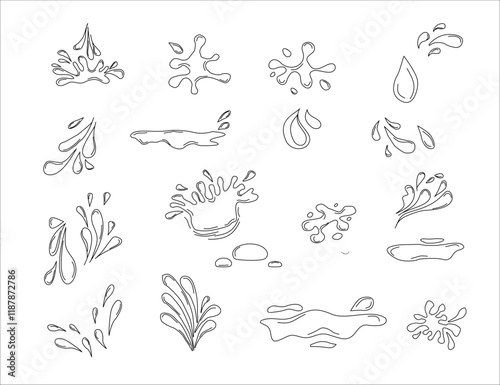 Wallpaper Mural Water drops doodle icon sign. Decorative set Droplet splash symbol. Hand drawn ink sketch. Liquid element. cry droplet icons. sauce Vector illustration Torontodigital.ca