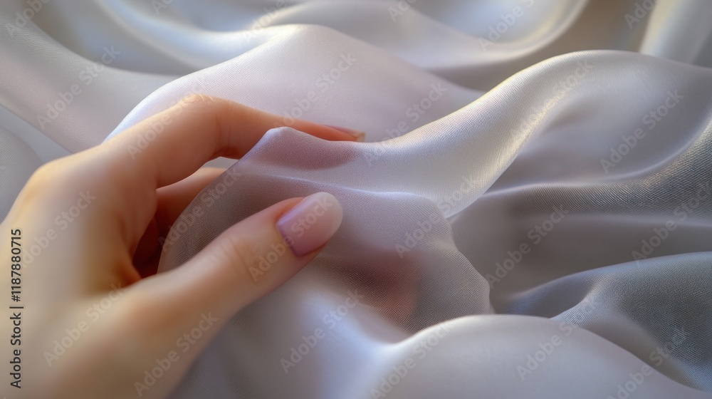 Elegant Draped Fabric with a Hand Gently Touching