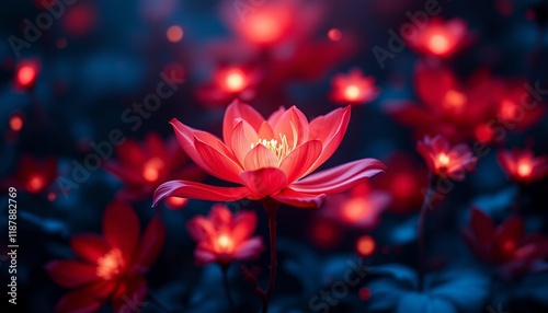 Glowing Red Lotus Flowers: A Night Bloom in Enchanting Darkness