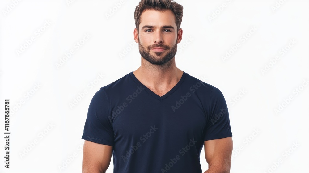 Portrait of a Handsome Man in a V-Neck T-Shirt Portrait of a Handsome Man in a V-Neck T-Shirt