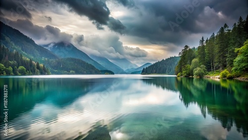 Minimalist Cloudy Day at Leopoldsteiner See, Eisenerz, Styria, Austria photo