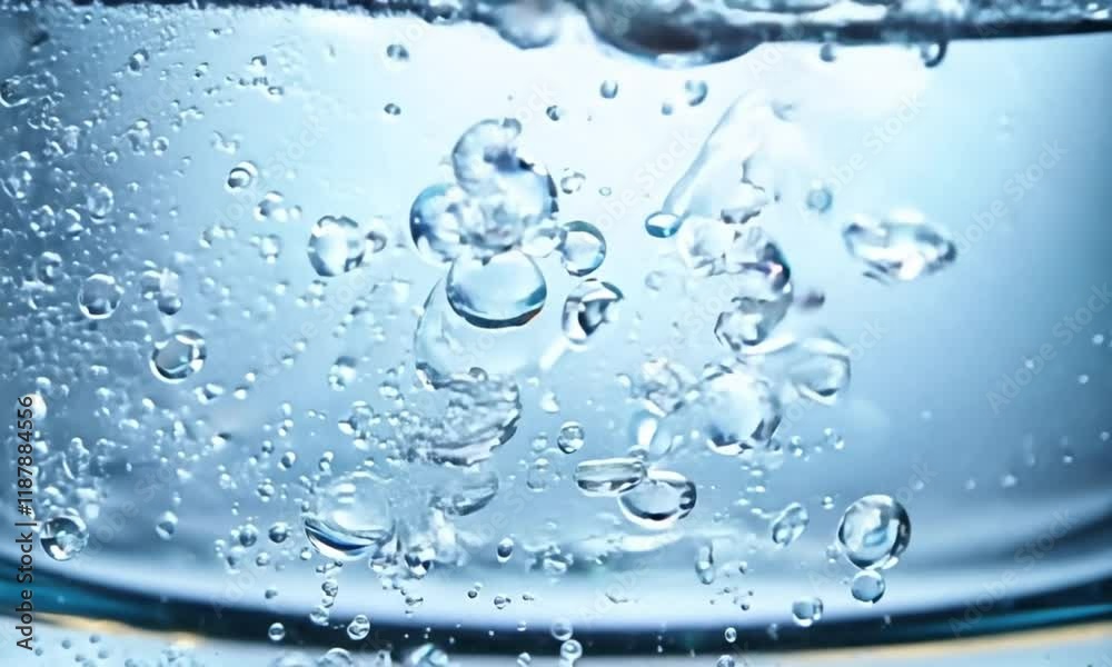 A close-up of transparent glass filled with carbonated water, highlighting tiny bubbles rising to the surface A close-up of transparent glass filled with carbonated water, highlighting tiny bubbles rising to the surface