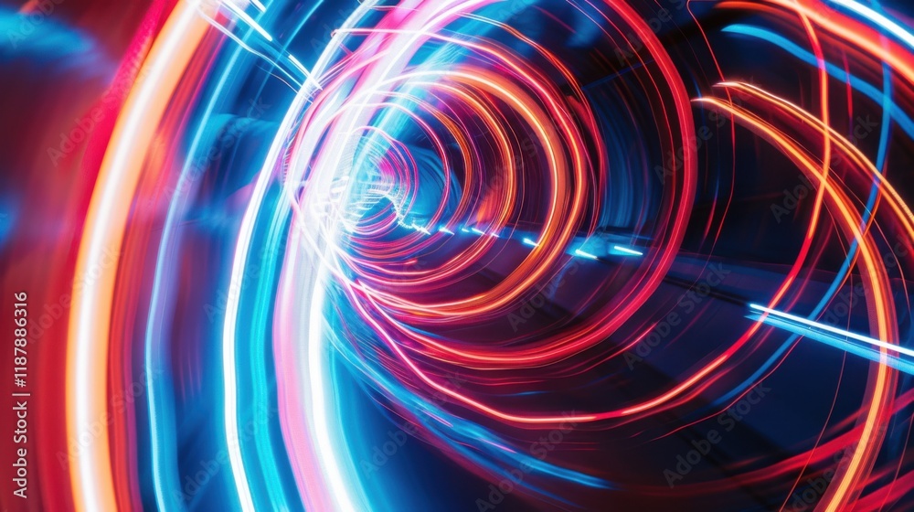 a dynamic whirlwind of neon lights and abstract forms, transporting viewers to a realm of vibrant energy, white space in the center of the page for text a dynamic whirlwind of neon lights and abstract forms, transporting viewers to a realm of vibrant energy, white space in the center of the page for text