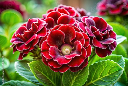 Stunning Gloxinia Red Flowers High Depth of Field Photography, Beautiful Bloom Macro Shot, Vibrant Red Gloxinia Image photo