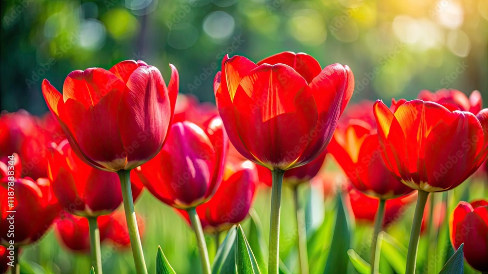 Stunning Red Tulip Blooms, Rule of Thirds Photography, Spring Flowers, Nature Background Stunning Red Tulip Blooms, Rule of Thirds Photography, Spring Flowers, Nature Background