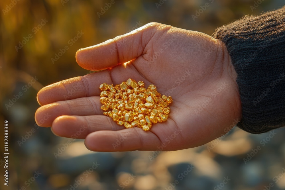 Hand holding gold nugget grains. gold nugget Hand holding gold nugget grains. gold nugget