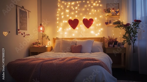 Cozy bedroom decorated for Valentine Day Interior design
