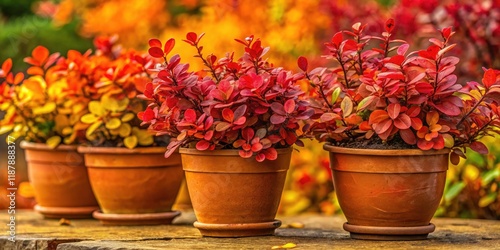 Stunning Red-Leaf Berberis Thunbergii Powwow Plants in Pots - Autumn Garden Decor