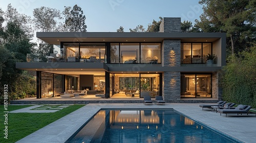 Wallpaper Mural Modern house with pool and landscaped garden. Torontodigital.ca