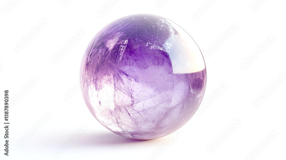 Amethyst crystal sphere on white isolated background.