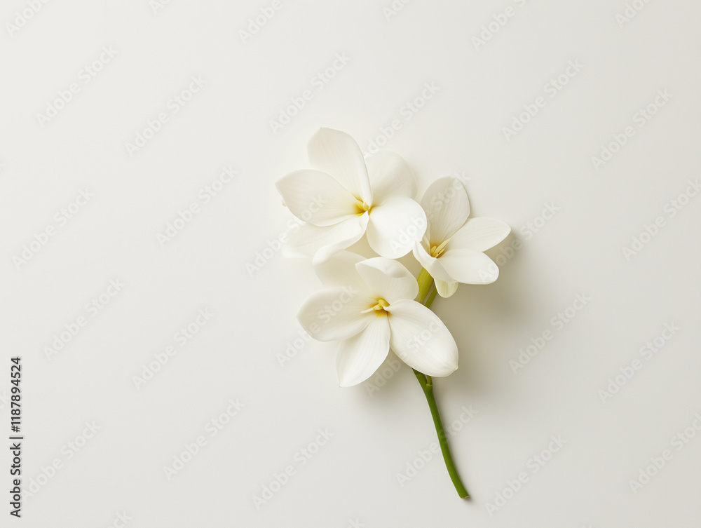 Fototapeta premium Elegant White Plumeria Flowers on Minimalist Background for Tranquil and Serene Decor