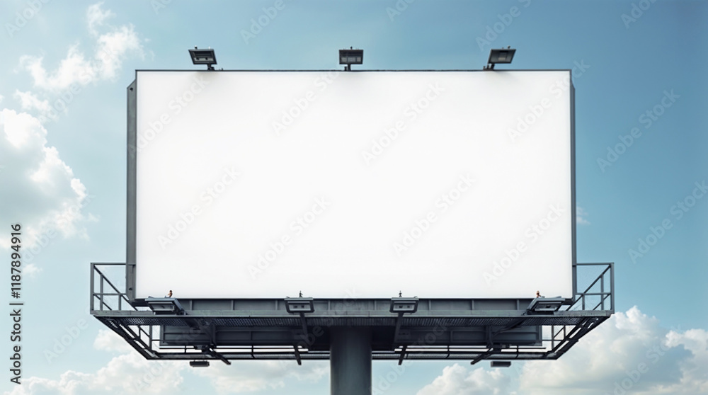 Empty Billboard Mockup, Design Advertising Template with Clear Blue Sky Background Empty Billboard Mockup, Design Advertising Template with Clear Blue Sky Background