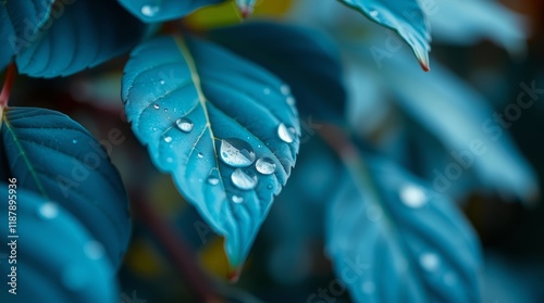 Close-up view of many overlapping leaves of blue with shades of teal and turquoise