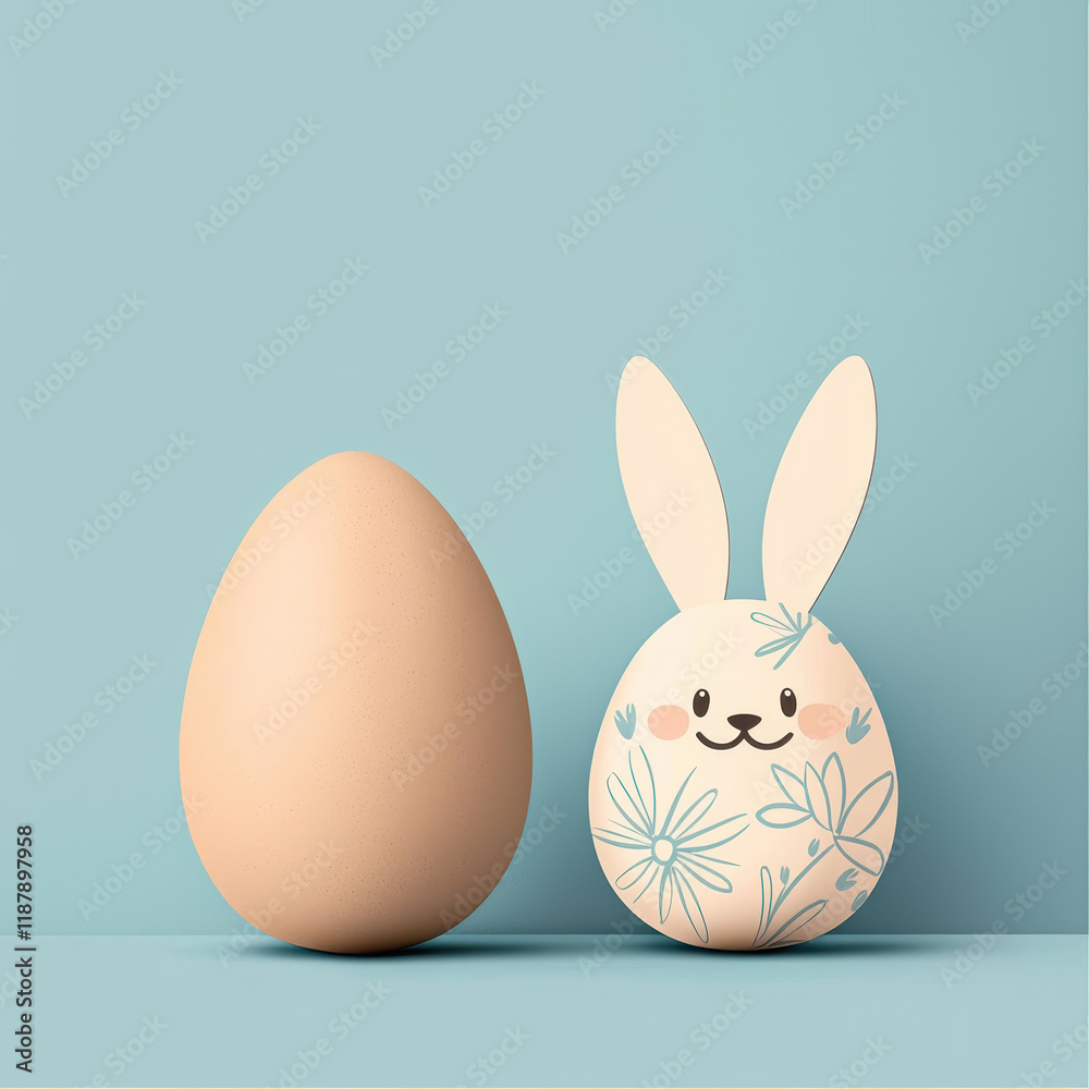 Cute bunny and egg with floral design on pastel background Cute bunny and egg with floral design on pastel background