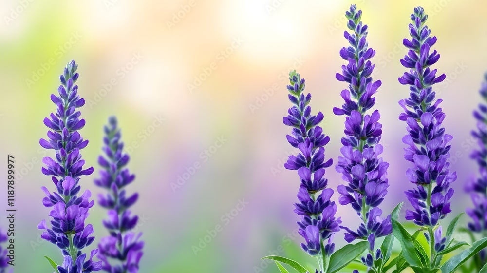 Naklejka premium Purple Lavender Flowers Blooming in Soft Light