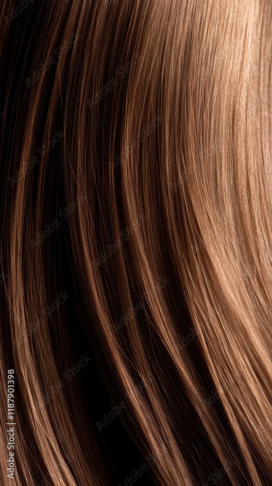 Fototapeta premium Beautiful model girl with Brown hair strand,silky healthy chestnut wavy hair strand,hair wavy ribbon, with smooth,Keratin straightening,Treatment,straight long hair,procedures,Smooth hairstyle.