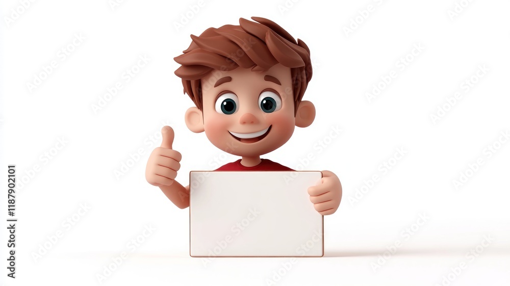 Happy cartoon boy holding blank sign, thumbs up. (3) Happy cartoon boy holding blank sign, thumbs up. (3)