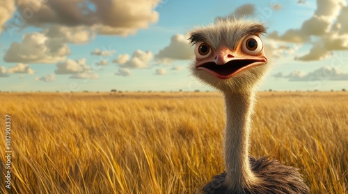 Curious ostrich savanna sunset animation photo