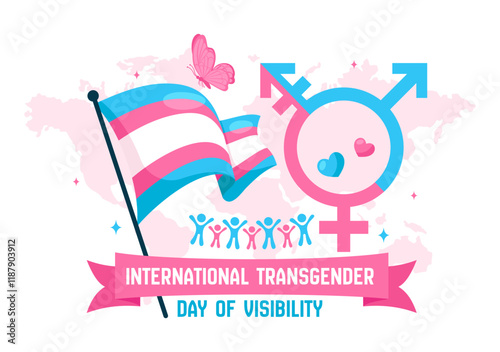 International Transgender Day of Visibility Vector Illustration on March 31, featuring Transgender Pride Flags and Symbols in a Celebratory Background