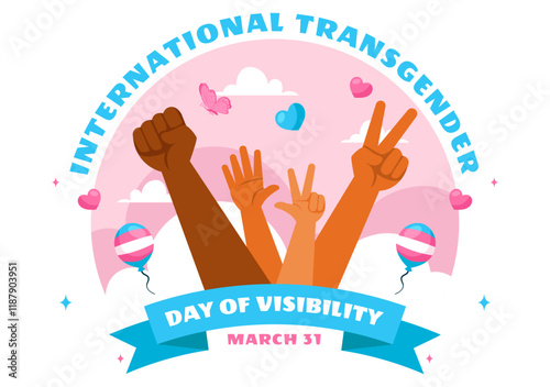 International Transgender Day of Visibility Vector Illustration on March 31, featuring Transgender Pride Flags and Symbols in a Celebratory Background