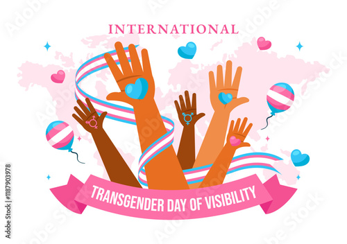 International Transgender Day of Visibility Vector Illustration on March 31, featuring Transgender Pride Flags and Symbols in a Celebratory Background