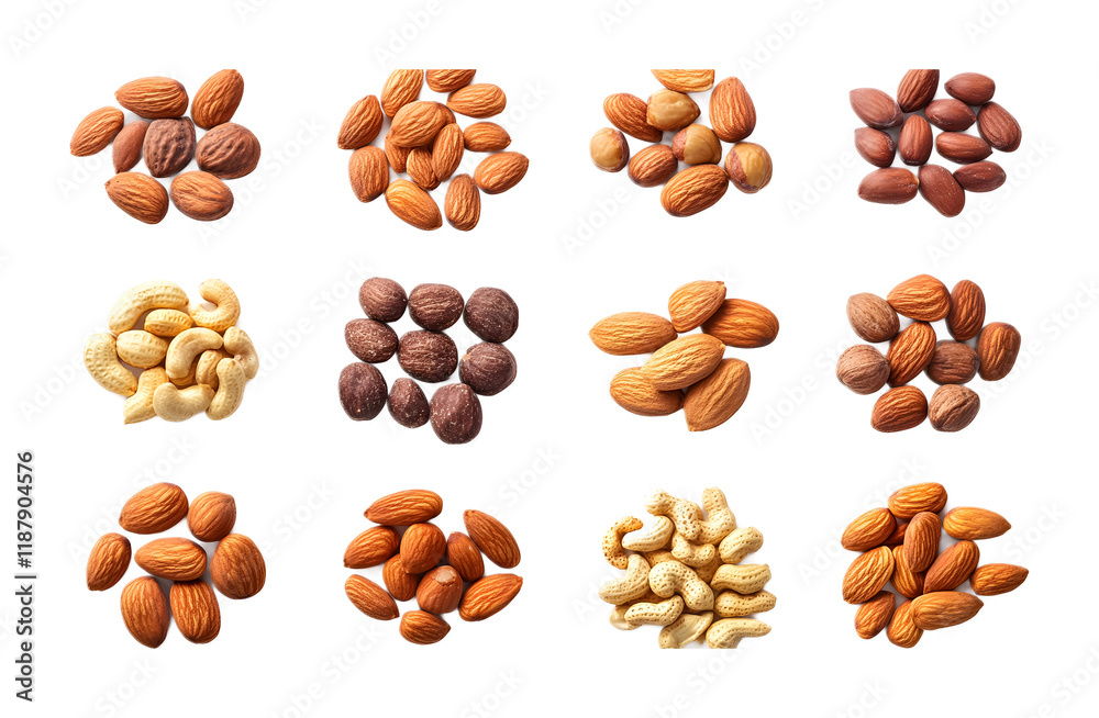 collection of mixed nuts including almonds isolated on white background collection of mixed nuts including almonds isolated on white background