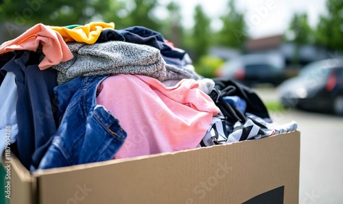 Clothing donation box curbside; recycling, reuse photo