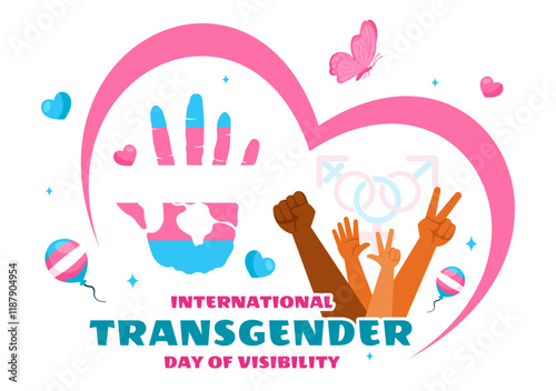 International Transgender Day of Visibility Vector Illustration on March 31, featuring Transgender Pride Flags and Symbols in a Celebratory Background