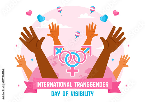 International Transgender Day of Visibility Vector Illustration on March 31, featuring Transgender Pride Flags and Symbols in a Celebratory Background